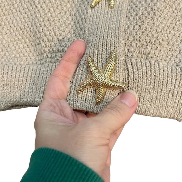 Zara Starfish Button Cardigan XS Tan Short Sleeve Cropped Textured Knit Coastal - Picture 2 of 8